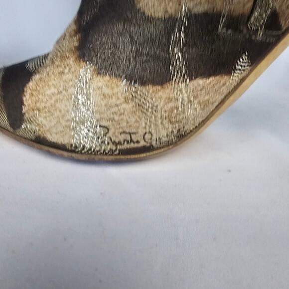 Roberto Cavalli Zebra Metallic Brocade Heels Gold Sole Pointed Toe EU 39 Italy - Picture 5 of 8